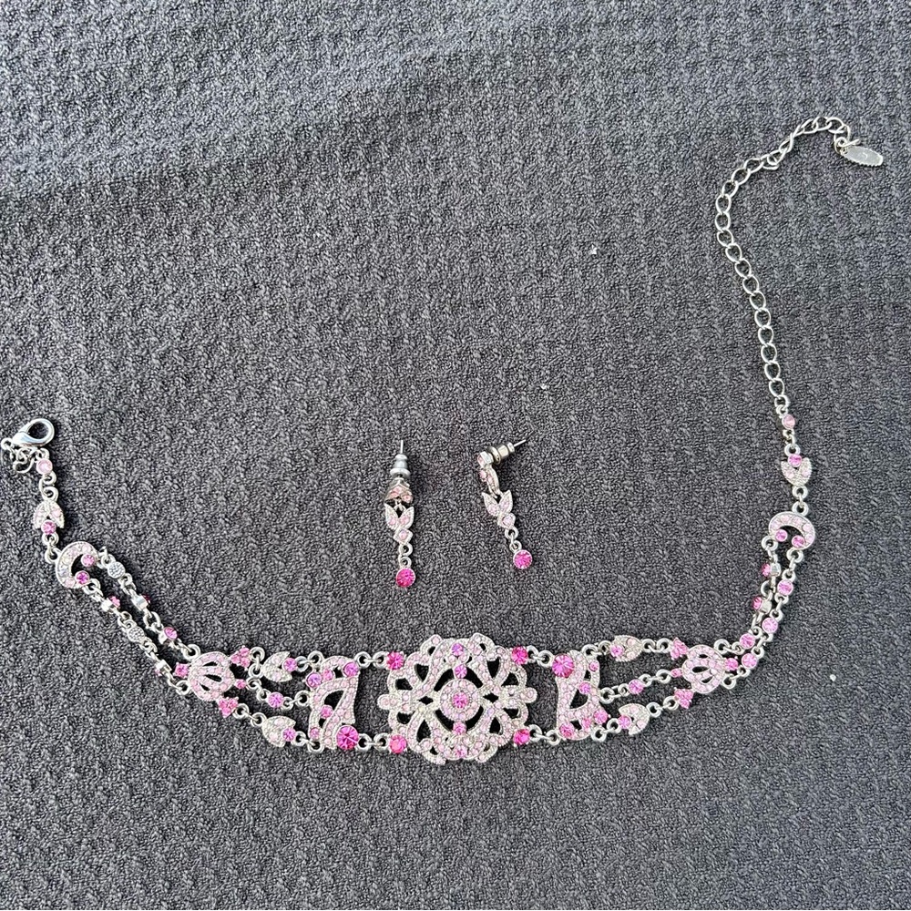 VCLM Elegant Pink Rhinestone Jewelry Set